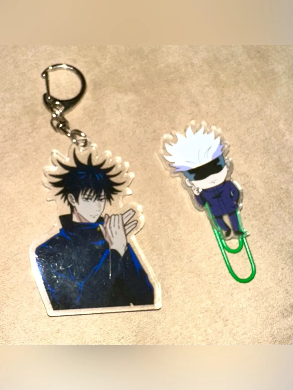 Jujutsu Kaisen Megumi Acrylic Keychain & Gojo Chibi Paper Clip Anime Accessory